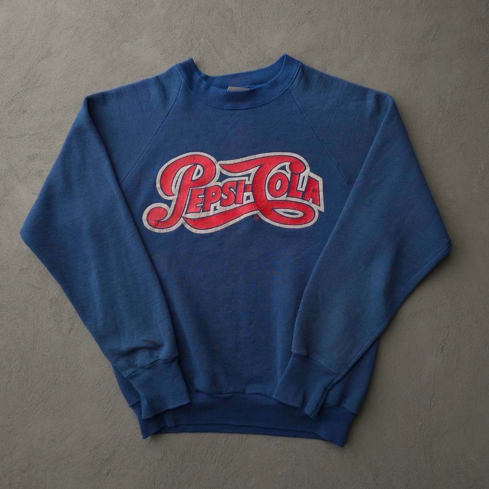 Pepsi-Cola Sweatshirt Mens Medium Blue Raglan Graphic Pullover 80s